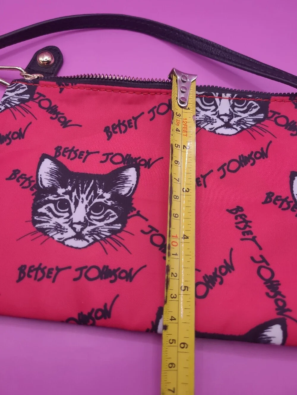 Betsey‎ Johnson Red Cat Print Wristlet with Black Strap